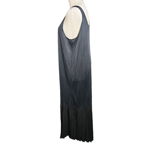 Vintage Black Satin Pleated Bottom Maxi Slip Dress - Picture 5 of 8